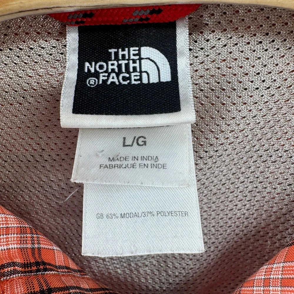 The North Face Shirt Mens Large Orange Plaid Short Sleeve Button Up Hiking